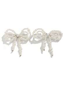 2件套仿珍珠蝴蝶结腿链装饰，时尚金属胸针裤腿配饰，多功能女士胸针别针 - 白色 - 查看 4