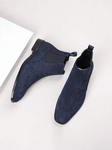 Men's Suede Chelsea Ankle Boots, Comfortable Elastic Slip-On Design, Business Casual, Classic Style Available In Multiple Colors - Navy Blue - View 5
