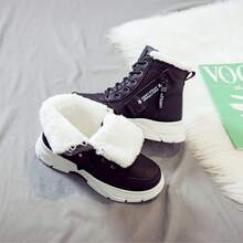 女士厚底保暖雪地靴，保暖内衬，百搭新款式，冬季 - 黑色 - 查看 7