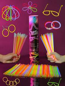 100 pezzi di bacchette fluorescenti multicolore migliorate, bacchette fluorescenti per feste, bacchette ausiliarie di alta qualità super, bacchette colorate per matrimoni, durata continua di 8-12 ore, adatte per ricevimenti, concerti, bar, discoteche, feste con luci (la quantità è di bacchette fluorescenti + porta di connessione)