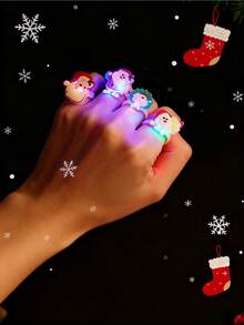 30pcs/6pcs/1pc Christmas Ring Light, Christmas Bracelet With Santa Claus, Snowman, Snowflake - Battery Powered Glowing Party Decorations, Multi-Color LED Lighting Effects, Suitable For Christmas, Halloween, Birthday Party - Includes Battery, Durable Plastic Rings For Fingers And Wrists