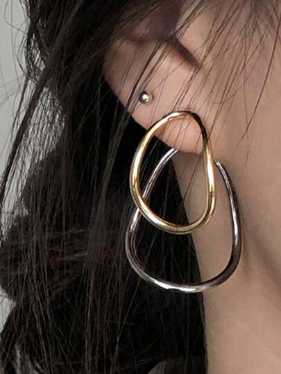 1pc Fashionable Minimalist Oval Geometric Elegant Alloy Multi-Color Pendant Earrings, Suitable For Women's Daily, Party, Festival Wear, Can Be Used As New Year Gift