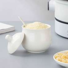 1pc Simple White Seasoning Jar With Lid And Spoon, 230ml/350ml Seasoning Container For Home And Kitchen, Salt, Spice Storage - Multicolor - View 5