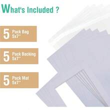 NewAcid Free 5 Pack 5x7 Pre-Cut Mat Board Show Kit For 4x6 Photos Prints Or Artworks 5 Core Bevel Cut Matts And 5 Backing Boards And 5 Crystal Plastic Bags White - 白色 - 查看 4
