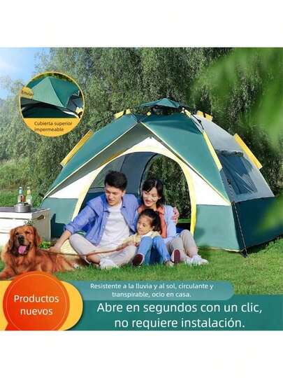 Carpa al aire libre impermeable y resistente a los rayos UV, carpa automática de apertura rápida para campamentos, carpa plegable para playa para 2-4 personas con dos puertas y dos ventanas
