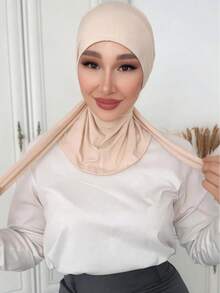 1 件女士纯色拉法帽头带，带抽绳，多功能头饰，3 种佩戴方式，透气弹性宽带，吸汗防滑，适合日常生活、运动、瑜伽、健身和时尚 - 米色 - 查看 3