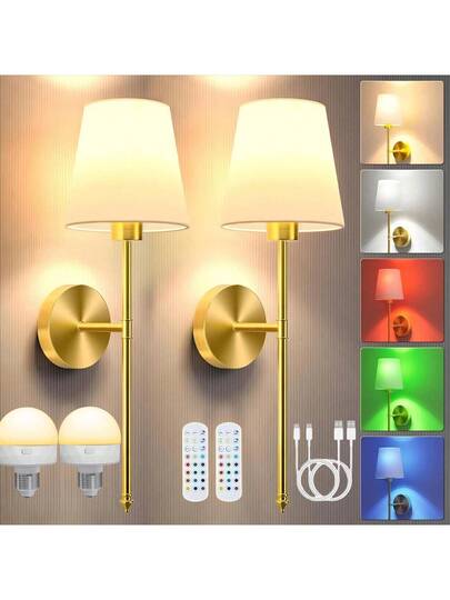 1/ Rechargeable Wand Lights Remote(Includes RGB Verlichting Bulb) Bedside Lamp, Ceiling Light, Fairy Lights, ative Lamps, Night Light– 15 Dimmable Sconces Bedroom, Living Room, Hallway, Bathroom, Kitchen, Closet Lighting, ations Home Ceilin(1800mAh) view 2