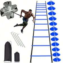 Pro Speed & Agility Training Set Includes 12 Rung 20ft Adjustable Agility Ladder With Carrying Bag, 12 Disc Cones, 4 Steel Stakes, 1 Resistance Parachute, Use Equipment To Improve Footwork Any Sport - Multicolor - View 12