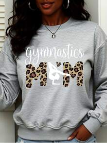 Gymnastics Mom Leopard Print Sweatshirt Women Casual Long Sleeve Pullover Gymnastics Fan Gift For Moms And Coaches - 灰色 - 查看 1