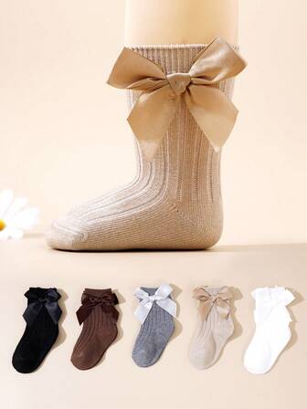 5双儿童袜子，蝴蝶结袜，西班牙风女童袜，优雅宫廷舞袜，婴儿袜