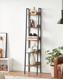 VASAGLE - Estante para Libros, Estante Estrecho de 5 Niveles, Estante de Escalera para Oficina en casa, Sala, Dormitorio, Cocina, café rústico y Tinta Negra, ULLS109B01 - MarrÓn RÚstico + Negro - Ver 1