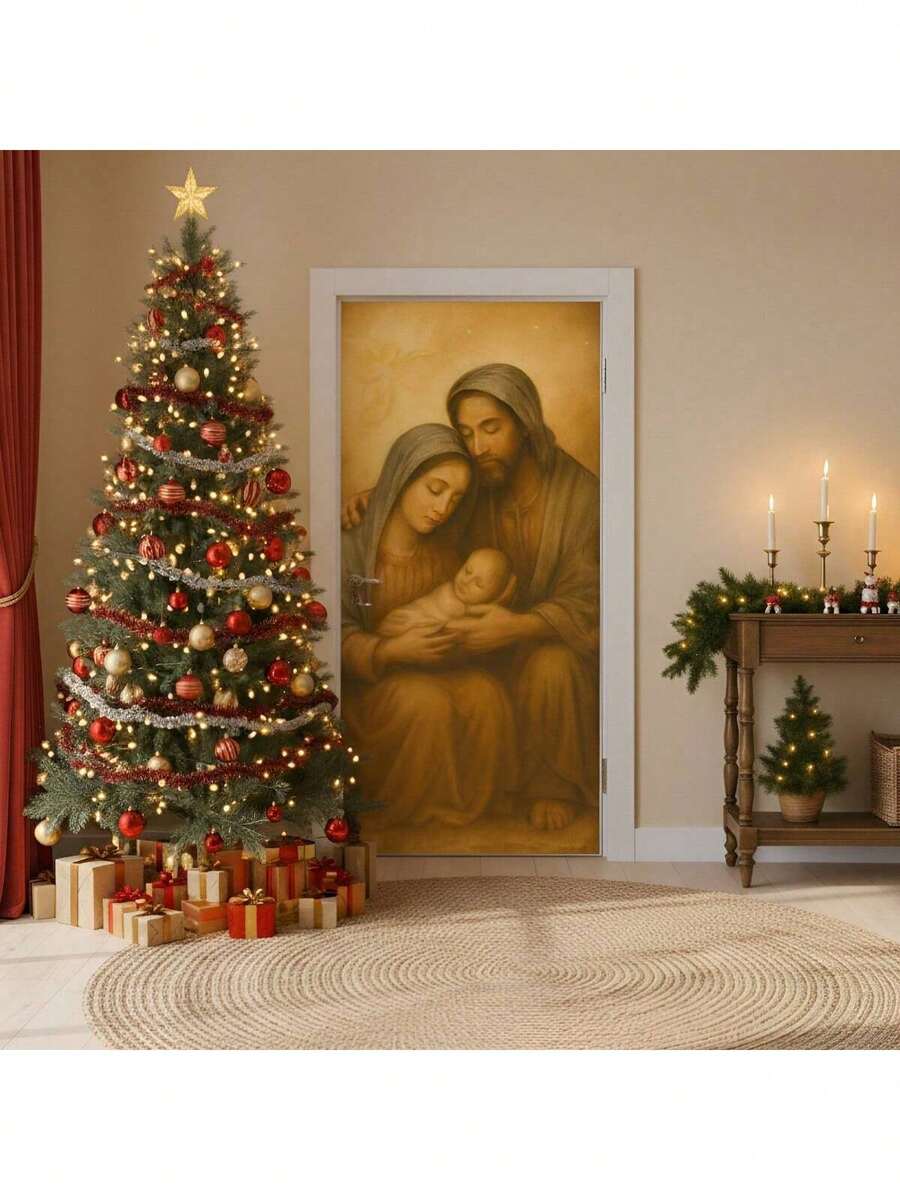 Door Cover Decoration For Christmas And New Year's With Beautiful Prints - Jesus' Family - View 1