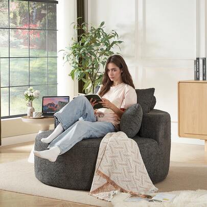 Chenille Foam Single Armchair, No Assembly Required, Modern Soft Sleeper Chair For Living Room, Bedroom, Lounge And Screening Room