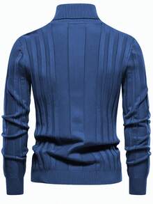 New High Neck Casual Knitted Sweater, Long Sleeve, Warm Base Layer For Men, Solid Color Pullover For Spring And Autumn - Blue - View 2