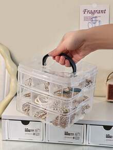 1个三层可拆卸透明塑料收纳盒,适用于化妆品、珠宝、玩具、袜子等。带手柄,多隔层收纳盒,可收纳电子产品、螺丝、配件、工具、发饰、耳环、项链、珠子、DIY工艺品等。情人节、圣诞节礼物的理想之选,阳光旅行必备 - 彩色 - 查看 4