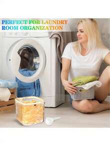 1 pieza Caja de almacenamiento de cápsulas de detergente para la ropa - Contenedor de polvo de detergente, caja de almacenamiento hermética para cápsulas de lavandería, pastillas para lavavajillas, dispensador de detergente líquido, con tapa abatible sellada, conveniente para la organización de la lavandería (incluye una pequeña pala) - Multicolor - Ver 5