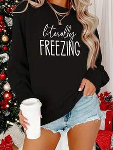 2025 "Frozen" Printed Sweatshirt - Women's Casual Long Sleeve Round Neck Autumn Winter Sweatshirt - Machine Washable Polyester - Plus Size Women's Clothing 200g Gifts Suitable For Your Partner In Autumn And Winter - Noir - Voir 1