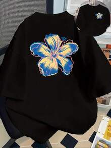 Tops Front And Back Printed Short Sleeve T-Shirt - Tropical Flowers, Hawaiian Flowers - Women's Spring Summer  Printed T-Shirt, Fashionable Item, Versatile Casual Loose And Comfortable Summer - 白色 - 查看 7