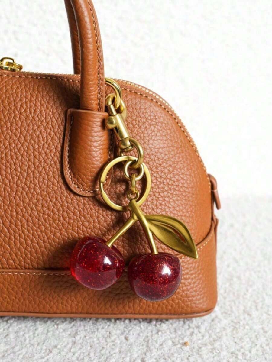 Big Cherry Keychain For Women, Sparkling Crystal Cherry Pendant Keyring With Clip, Shiny Resin Metal Bag Charm, Car Wallet Accessory Cute Goth Y2K Style - 彩色 - 查看 1