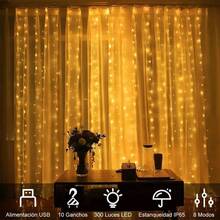 Cortina de Luces 3mx3m 2pcs, 300 Leds Cascada De Luces Con Ganchos, 8 Modos De Luces Con Control Remoto, Ip65 Impermeable, Para Interior y Exterior, Navidad, Cumpleaos, Boda. - 2 unidades - 3 m x 3 m - Ver 4