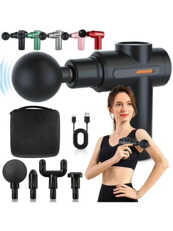Pistola De Masaje Eléctrico Muscular Masajeador  4 Cabezales de Masaje para Relajar Los Músculos Aliviar el Dolor Para Musculos Ligamentos y Tejidos Masaje Profesional