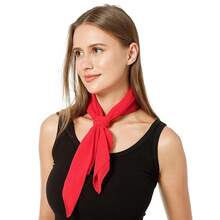 Lastclream Chiffon Square Neck Scarves For Women Handkerchief Retro Satin Ribbon Scarf For Hair Wrapping 23.6inch 26inch,26inchChiffon-Red - 26吋雪紡-紅色 - 查看 7