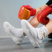 男士摔跤鞋，轻便的Sdtdid拳击鞋，采用超细纤维绒面革制成，适用于健身房、力量举重、健美、训练等。 - 白色 - 查看 6