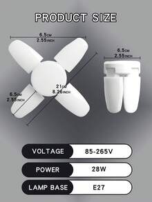 1/2/4pcs E27 LED Bulb Fan Blade Timing Light - AC85-265V, 28W, Foldable Ceiling Light, 3D Printed Design, For Indoor Use, No Battery Required, Modern Indoor Ceiling Lighting, Sturdy And Durable Structure, LED Bulb - Folding Leaf Light White Light - View 9