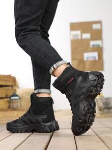 1 Paio di Stivali da Trekking da Uomo in Colore Unito in Pelle PU, con Allacciatura, Suola Antiscivolo, Tomaia Traspirante, Adatti per Trekking, Montagna, Deserto, Viaggio, Campeggio - nero - Visualizzare 5