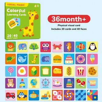 40页婴儿视觉触发卡 - 幼儿早期教育颜色识别卡 - 硬纸板拼图，婴儿发展游戏，婴儿学习，婴儿发育