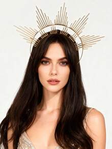 1Pc Gorgeous Sun Goddess Halo Crown - Sunburst Gold Spiked Celestial Headpiece Virgin Mary Goddess Headband Golden Headwear Women Renaissance Cosplay Costume Hair Accessories For Masquerade Party - Nhiều màu - Xem 1
