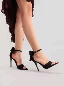 Sexy Pointed Toe High Heel Sandals With Bowknot, Suede Material, Super High Heels For Party, Banquet, And Prom - Black - View 8
