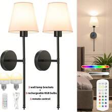 1/2 luminárias de parede recarregáveis com controle remoto (inclui lâmpada RGB recarregável), luminária de cabeceira, luminária de teto, luz de fada, luminária decorativa, luz noturna, luminária de teto - luminária de parede com 15 cores reguláveis, adequada para iluminação de quarto, sala de estar, corredor, banheiro, cozinha e closet, decoração de Natal para casa (1800mAh) - Multicolorido - Ver 12