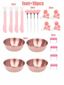 Bộ dụng cụ chăm sóc da mặt chuyên nghiệp 2/3/4/5/20/30/50 món, bộ dụng cụ tự pha chế mặt nạ, bao gồm bát trộn bằng thép không gỉ mạ vàng, cọ đắp mặt nạ màu hồng, que thoa mặt nạ silicon hai đầu, cọ trộn, 3 thìa đong và hũ kem mini, thích hợp cho việc chăm sóc da mặt và spa tại nhà dành cho phụ nữ, tiệc tùng, ngủ qua đêm, lễ hội, quà tặng. - Nhiều màu - Xem 13