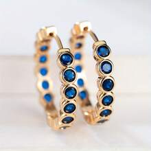 Elegant Gold Hoop Earrings With Shiny Brown Zirconia - Copper, Women's Sparkling Party Style|Suitable Daily Wear And Gatherings, Valentine's Day And New Year, Novel Earrings - 紫色 - 查看 9