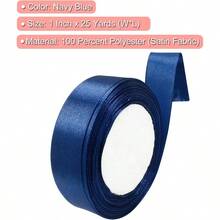 Navy Blue Satin Ribbon 1 Inch X 25 Yards Wedding Bouquet Ribbon Silk And Polyester Shiny Fabric For Hair Gift Wrapping Flower Bouquet Crafts Sewing - Xanh navy - Xem 3
