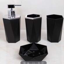 Kit de baño completo con vaso hidráulico (8.5*17*6.5 cm), taza de enjuague bucal (8.5*12*6.5 cm), vaso de uso general (8.5*11.5*6.5 cm) y jabonera (12*2.7*10 cm), ideal para equipar tu baño con estilo y funcionalidad - Gris - Ver 1