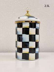 1pc Vintage Classic Plaid Wooden Handle Enamel Teapot, Cup, Large Capacity Straight Canister With Lid, Nordic Style Diamond Lid Large Capacity Kettle, Multipurpose High Temperature Resistant Kettle, Coffee Pot, Milk Tea Pot, Fruit Tea Pot, Unbreakable And Non-Stick Oil Pot, Back To School Supplies - Plaid - View 23