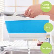 TYUI 9L 2.4Gallon Dish Basin Collapsible With Drain Plug Carry Handles Space Saveing Kitchen Storage Tray Dish Wash Basin Portable Dish Tub For Camping RV Blue - 藍色 - 查看 3