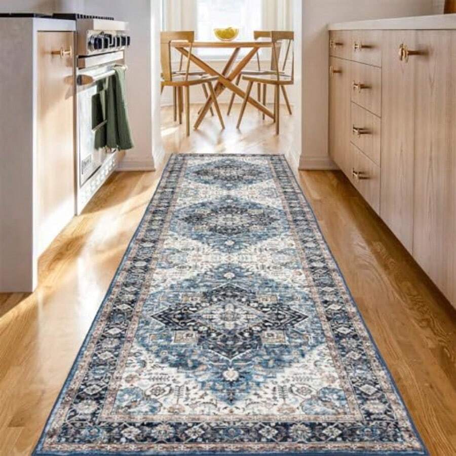 Runner Rug 2*8 Vintage Boho Rug For Hallway Kitchen Living Room Bedrooms Playroom Office Ultra-Soft Low Pile Washable Non Slip Stain Resistant Printed Carpet In Blue/Navy Design - BlueNavy - View 1