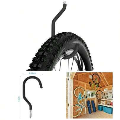 8 Paquete de Ganchos de Almacenamiento para Bicicleta, Ganchos de Techo Grandes Recubiertos de Goma de Alta Resistencia para Colgar en Techo, Pared de Garaje y Almacenamiento, Colgador Utilitario Negro