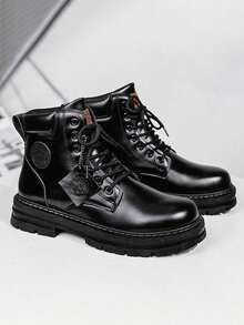 Men's Autumn/Winter New High-Top Boots, Casual Workwear Shoes, British Style - Black - View 2