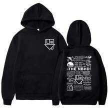 Long Sleeve Autumn Winter Warm Hoodie The Neighbourhood NBHD Band Print Unisex Hip Hop Men's Outdoor Hooded Sweatshirt - 黑色 - 查看 1