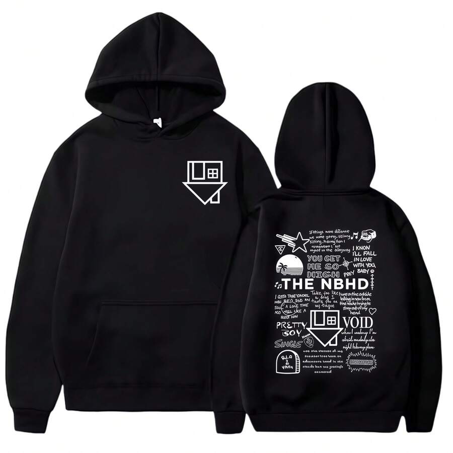 Long Sleeve Autumn Winter Warm Hoodie The Neighbourhood NBHD Band Print Unisex Hip Hop Men's Outdoor Hooded Sweatshirt - 黑色 - 查看 1