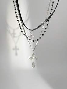 1 件手工水晶串珠多层流苏项链，哥特式金属吊坠颈链，女士日常穿着和派对装饰迷人珠宝礼物