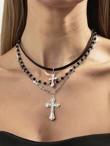 1 件手工水晶串珠多层流苏项链，哥特式金属吊坠颈链，女士日常穿着和派对装饰迷人珠宝礼物