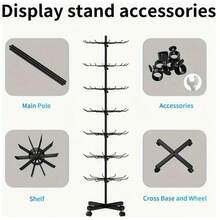 40 * 40 * 160 cm Expositor giratorio y móvil de siete niveles para joyería con ruedas Dimensiones - Negro - Ver 5