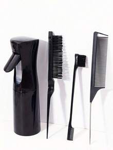 4件套美发造型工具套装：喷雾瓶、2个尖尾梳、蓬松梳、眉梳、尼龙双面造型梳和边缘刷、迷你喷雾瓶、发刷、梳子 - 彩色 - 查看 9