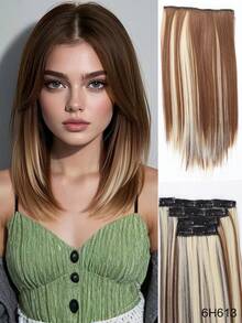 4片装合成纤维夹式接发片，14英寸直发接发片，带BB夹，隐形无痕假发，女士专用 - 彩色 - 查看 10