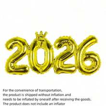 1个金色银色皇冠2026数字铝箔气球，优雅的金色银色饰面，无需用电，经久耐用且易于充气，非常适合庆祝活动和主题活动、新年装饰、圣诞节和新年装饰、节日派对用品、圣诞装饰。 - 彩色 - 查看 14